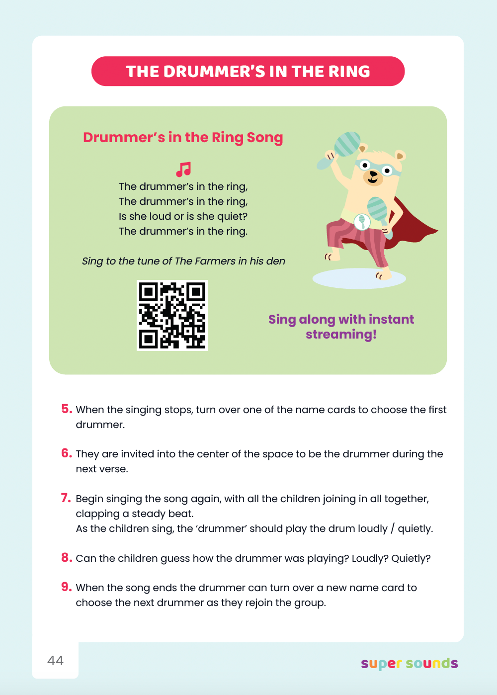 How to play The Drmmer's in the ring phonics phase 1 game from the Super Sounds book by The Learning Lady